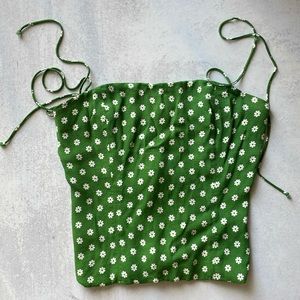 Reformation Meyer Green Floral Tie Shoulder Top in Hannah Daisy